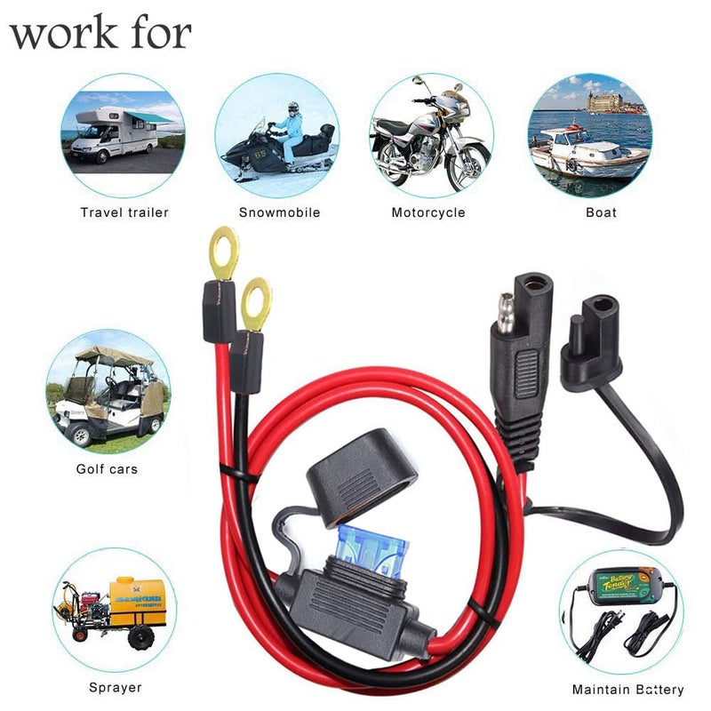 YETOR SAE to O Ring Terminal Harness, SAE Connector with 15A Protection Fuse for Safety, 2-Pin Quick Disconnect Plug,SAE Battery Extension Cable with 3.28FT 10AWG for Motorcycle Cars. (100CM) - Image 5